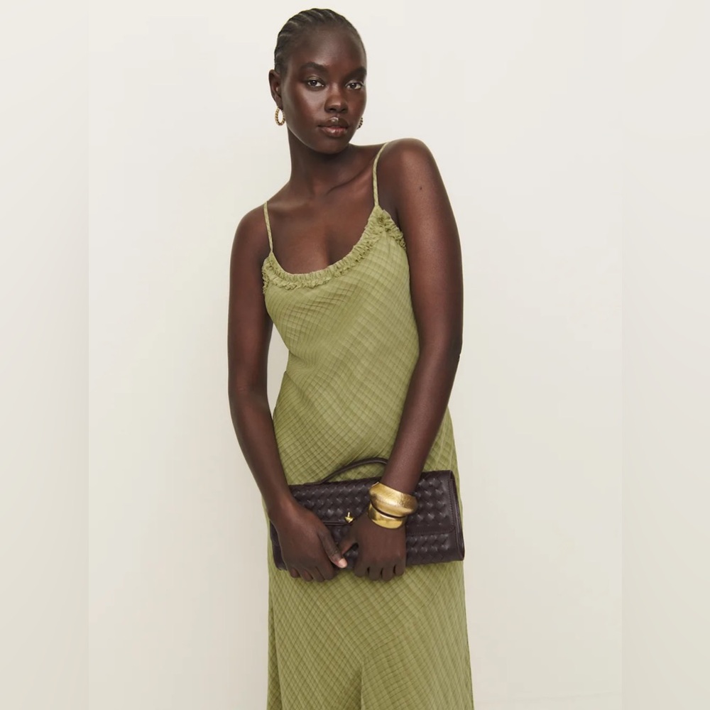 Reformation Imara Dress In Green Check, brand new without tags, never worn. - Picture 4 of 13